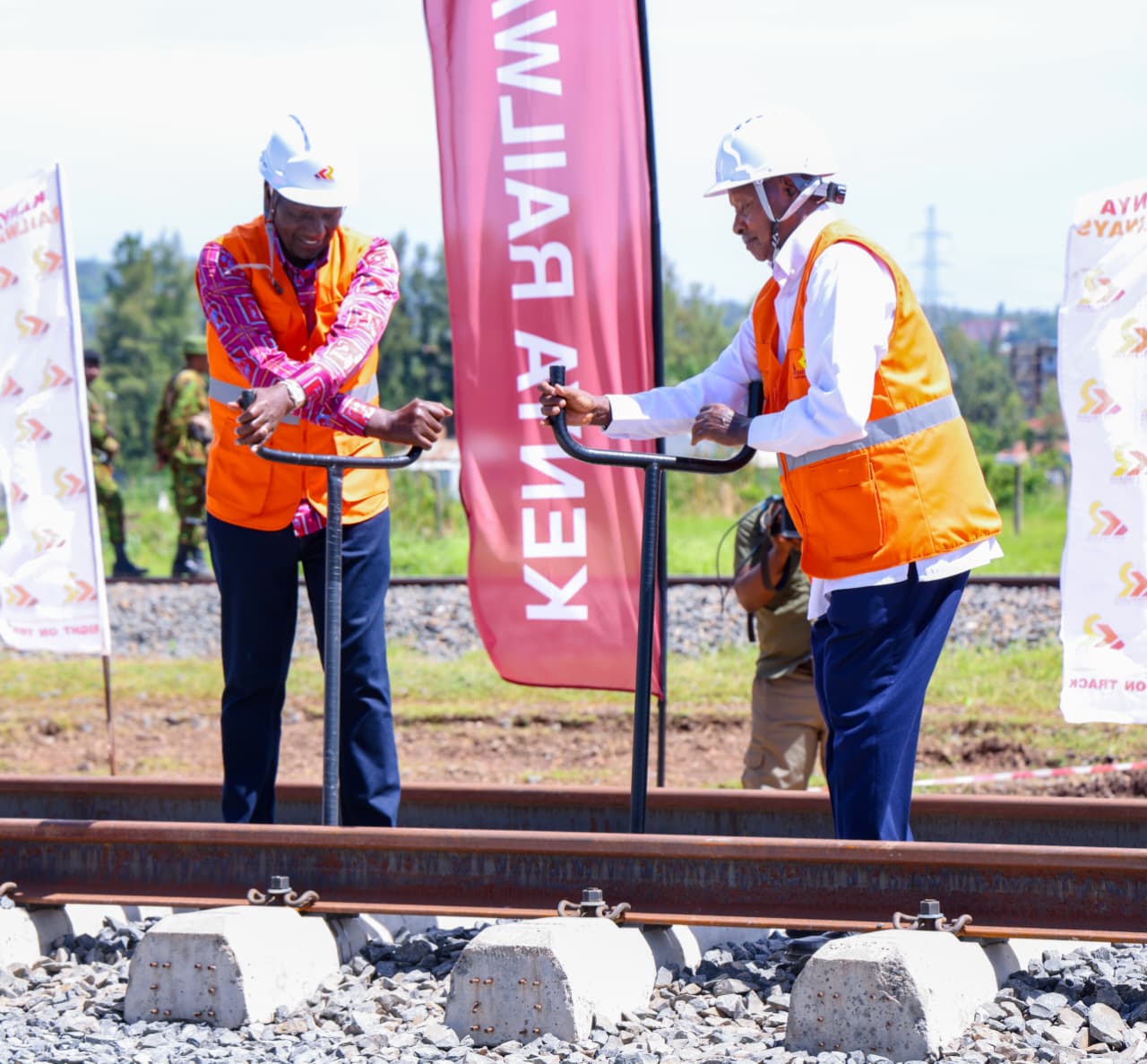 His Excellency the President Dr. William Ruto and the President of Uganda His Excellency Gen. Yoweri Museveni during the launch of the Kisumu-Malaba Standard Gauge Railway (Phase 2C) in Kisumu County.