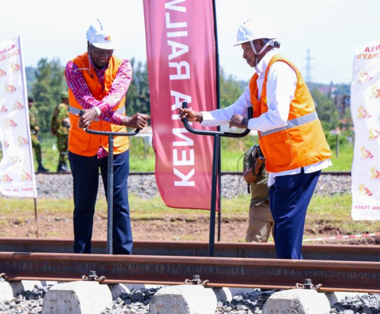 His Excellency the President Dr. William Ruto and the President of Uganda His Excellency Gen. Yoweri Museveni during the launch of the Kisumu-Malaba Standard Gauge Railway (Phase 2C) in Kisumu County.